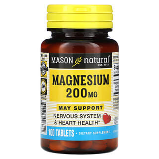 Mason Natural, магній, 200 мг, 100 таблеток