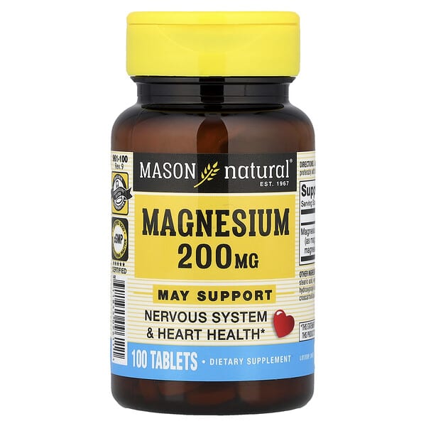 Mason Natural Magnesium, 200 mg, 100 Tablets