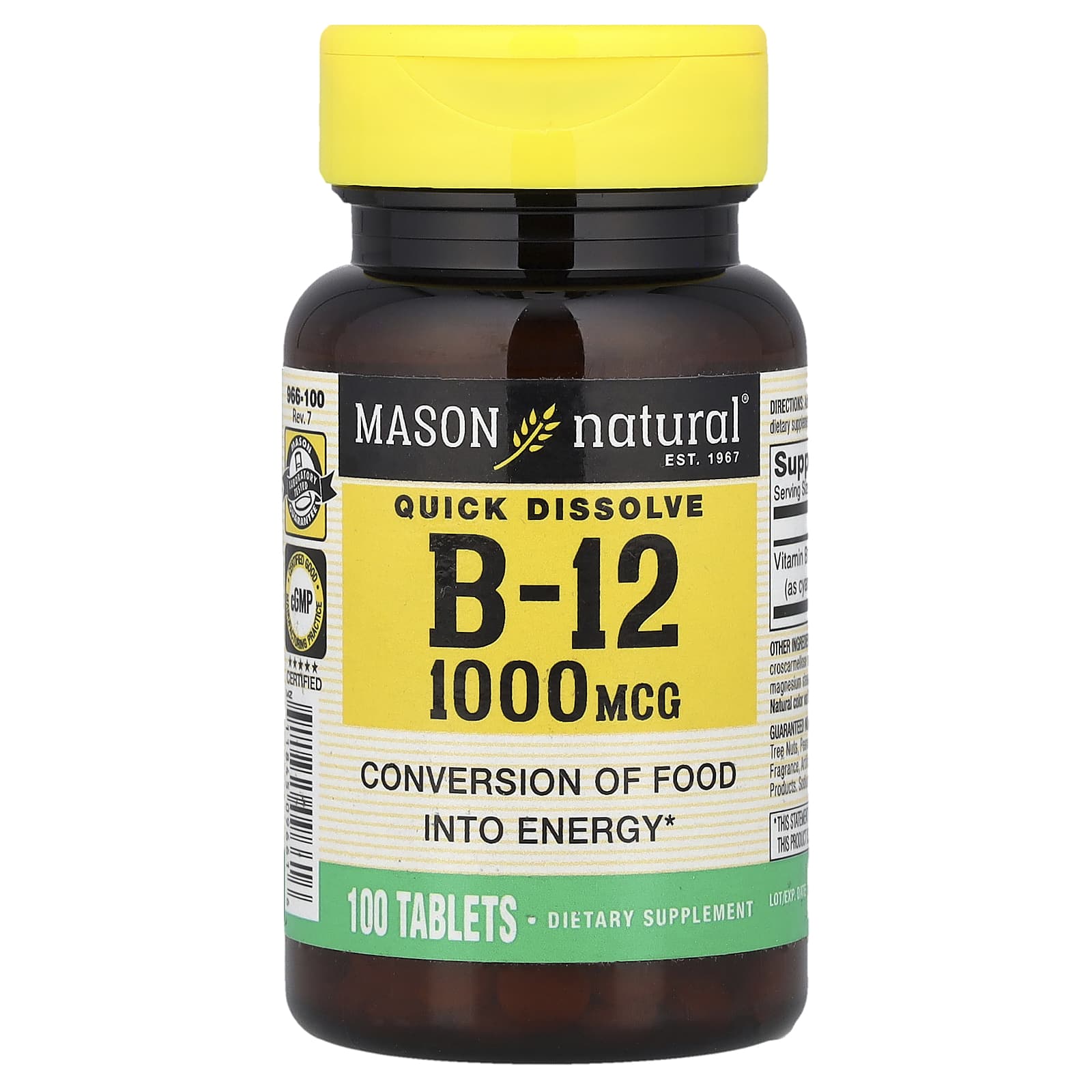 Quick Dissolve, Vitamin B-12, 1,000 mcg, 100 Tablets