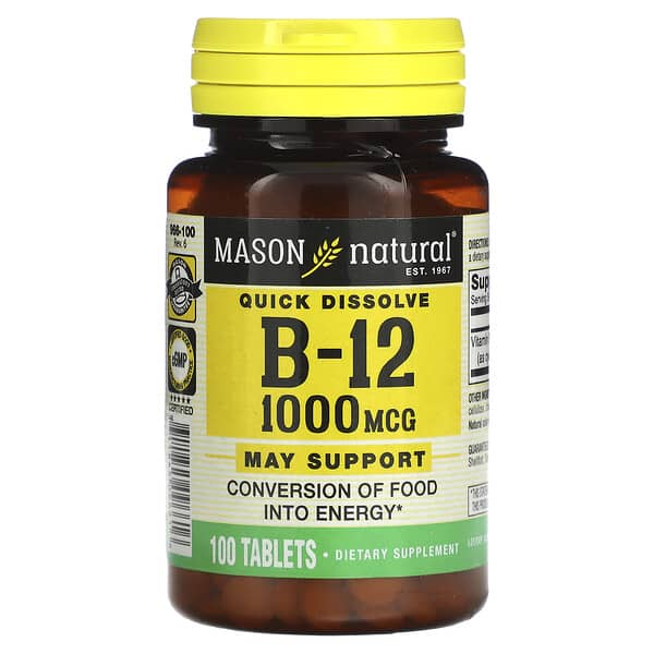 Mason Natural, Quick Dissolve, Vitamin B-12, 1,000 mcg, 100 Tablets