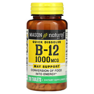 Mason Natural, Quick Dissolve, Vitamin B-12, 1,000 mcg, 200 Tablets