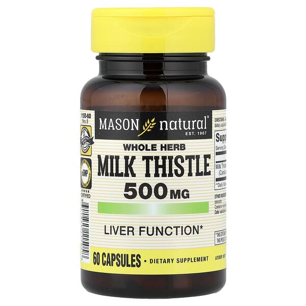 Mason Natural, 밀크시슬, 천연 허브, 500mg, 캡슐 60정