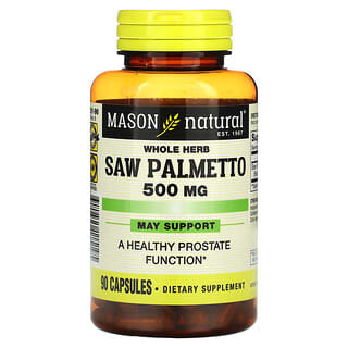 Mason Natural, Palma enana americana con hierbas enteras, 500 mg, 90 cápsulas