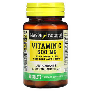 Mason Natural‏, ויטמין C עם ורד הבר וביופלבונואידים, 500 מ"ג, 90 טבליות