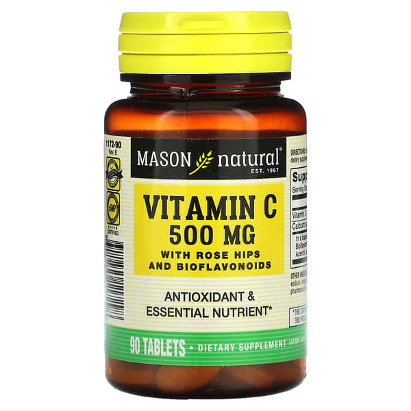 Mason Natural, 維生素 C，含玫瑰果和生物類黃酮，500 毫克，90 片