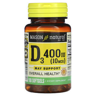 Mason Natural, Vitamin D3, 10 mcg (400 IU), 100 Softgels