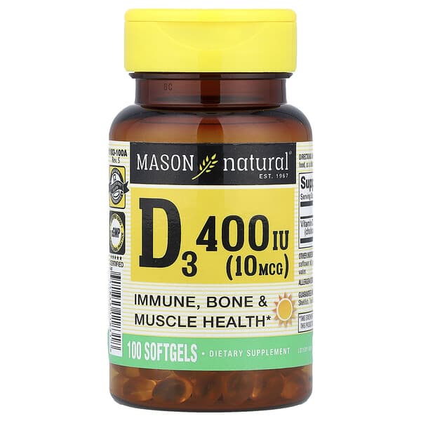 Vitamin D3, 10 mcg (400 IU), 100 Softgels
