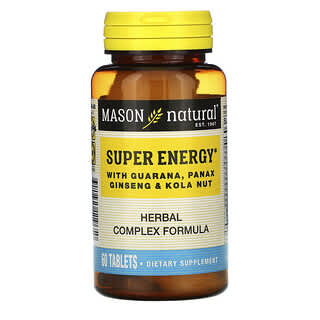 Mason Natural, Super énergie au guarana, au ginseng et à la noix de kola, 60 comprimés