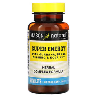 Mason Natural, Super Energy, 과라나, 인삼, 콜라 넛 함유, 60정
