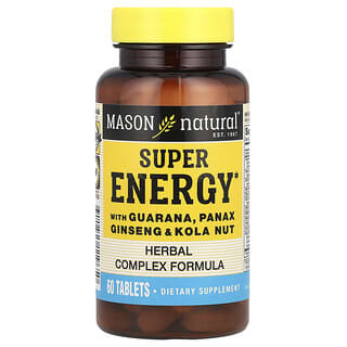 Mason Natural‏, תוסף Super Energy עם גוארנה, ג'ינסנג פנקס ואגוז קולה, 60 טבליות