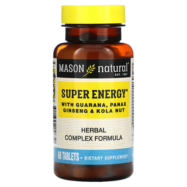 Mason Natural, 含瓜拉那、人参和可乐果的超级能量补充剂，60 片