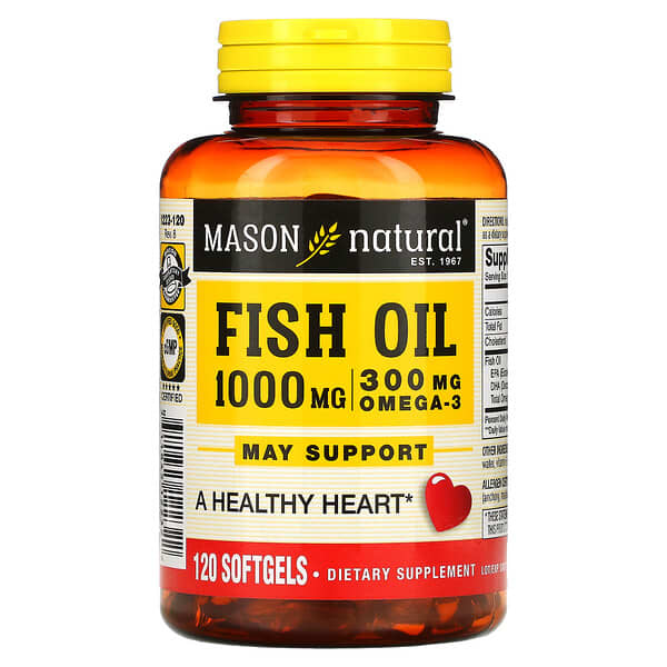 Mason Natural, 魚油，1,000 毫克，120 粒軟凝膠