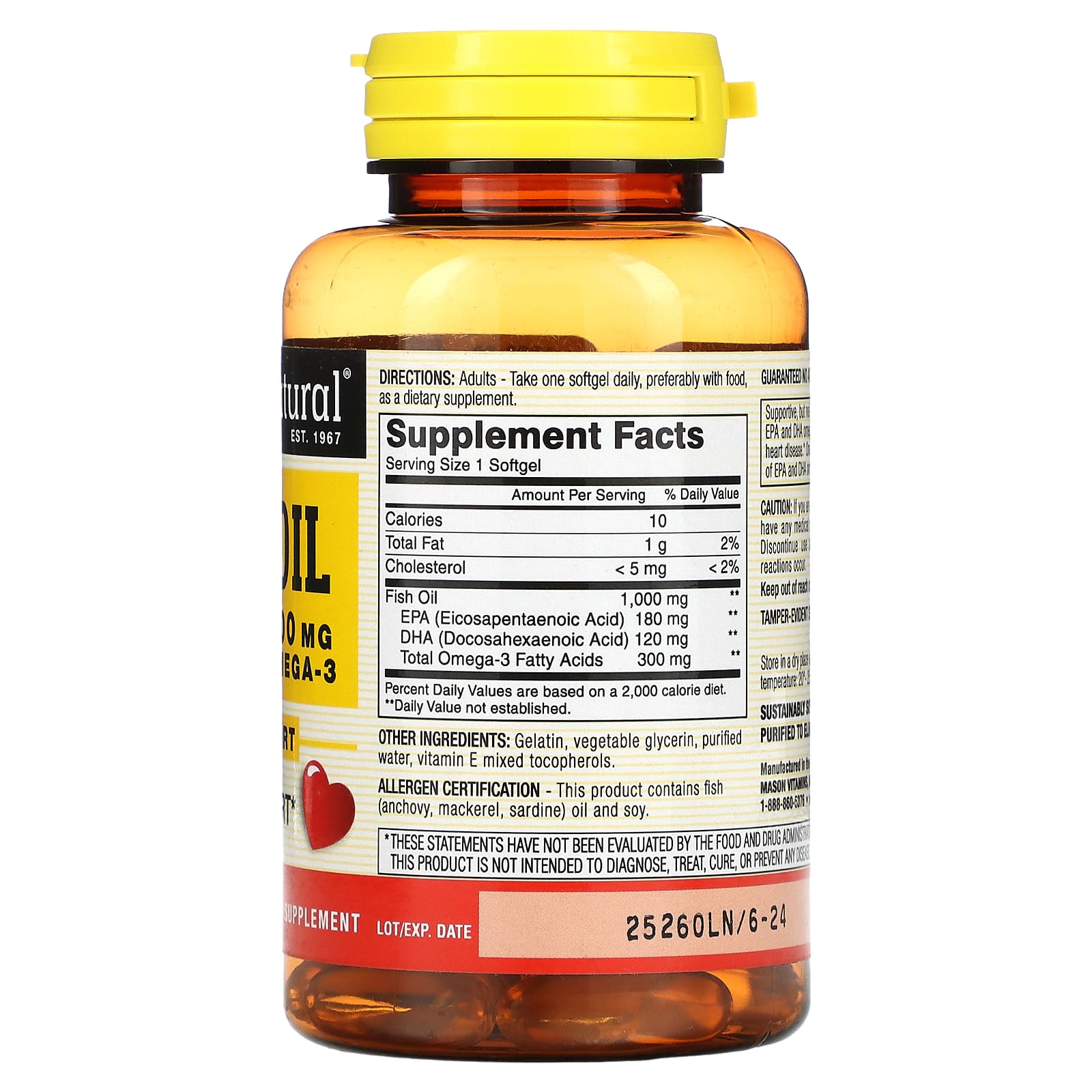 Fish Oil 1,000 mg Omega 3 600 mg - Mason Vitamins