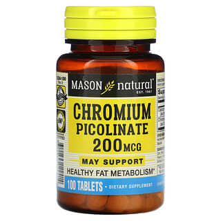 Mason Natural, Pikolinian chromu, 200 µg, 100 tabletek