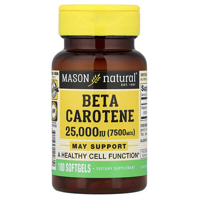 Mason Natural, Beta Carotene, 25,000 IU (7,500 mcg), 100 Softgels