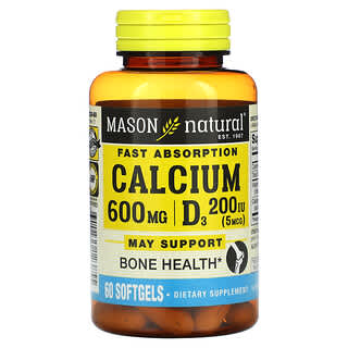 Mason Natural, Calcio con vitamina D3, Rápida absorción, 60 cápsulas blandas