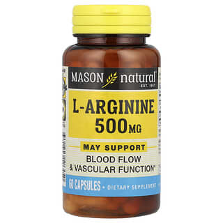 Mason Natural, L-arginina, 500 mg, 60 cápsulas