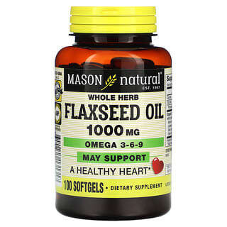 Mason Natural, Льняное масло из цельных трав, 1000 мг, 100 мягких таблеток