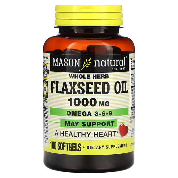 Mason Natural‏, Whole Herb Flaxseed Oil, 1,000 mg , 100 Softgels