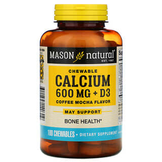Mason Natural, 츄어블 칼슘 + 비타민D3, 커피 모카 맛, 600mg, 100정