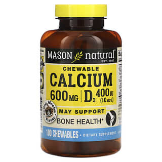 Mason Natural, Calcio masticable + vitamina D3, Sabor a café y moca, 600 mg, 100 comprimidos masticables