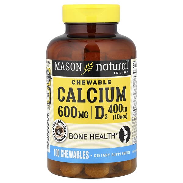 Mason Natural, 可咀嚼鈣+ D3，咖啡抹茶味，600 毫克，100 片咀嚼片