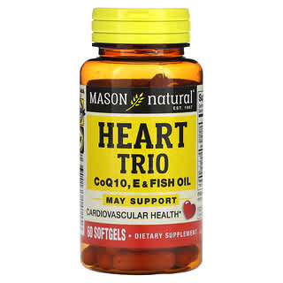 Mason Natural, Heart Trio，輔酶 Q10、維生素 E 和魚油，60 粒軟凝膠