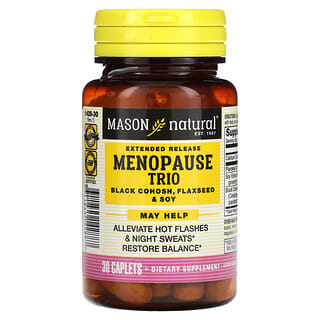 Mason Natural, Trío para aliviar la menopausia de liberación prolongada, Cimífuga, semillas de lino y soya, 30 comprimidos