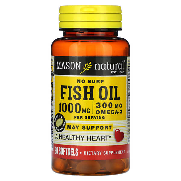 Mason Natural, No Burp Fish Oil, 1,000 mg, 90 Softgels (500 mg per