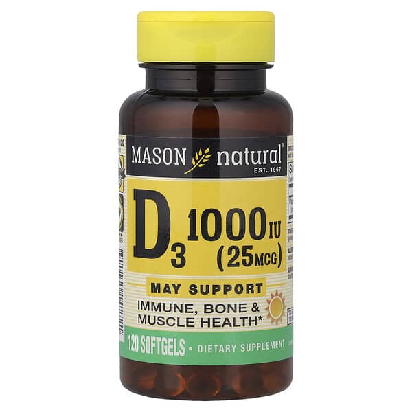 Mason Natural Vitamin D3, 25 mcg (1000 IU), 120 Softgels