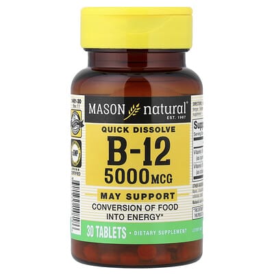 Mason Natural, Instant, Vitamin B-12, 5,000 mcg, 30 Tablets