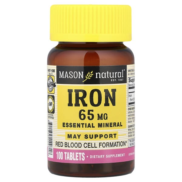 Mason Natural Iron, 65 mg, 100 Tablets