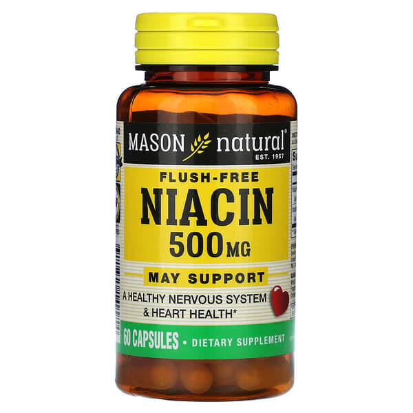 Mason Natural, ナイアシン、紅潮フリー、500 mg、60カプセル
