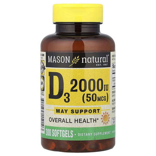 Vitamin D3, 50 mcg (2000 IU), 300 Softgels