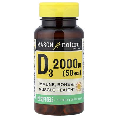 Mason Natural, Vitamin D3, 50 mcg (2,000 IU), 120 Softgels
