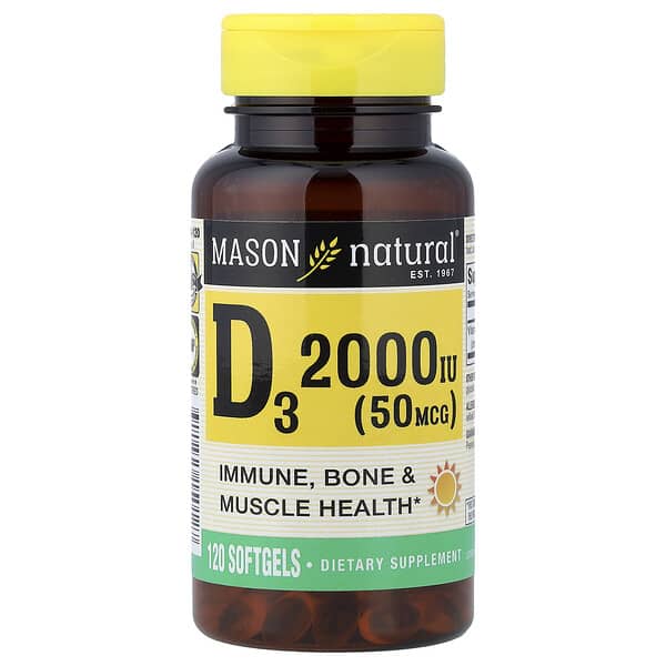 Mason Natural Vitamin D3, 50 mcg (2000 IU), 120 Softgels