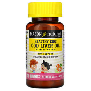 Mason Natural, Healthy Kids, Aceite de hígado de bacalao con vitamina D, Naranja, 100 comprimidos masticables