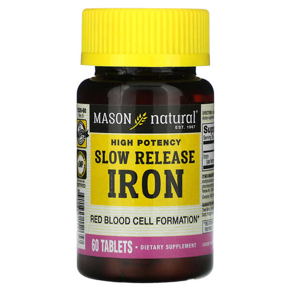 Mason Natural Slow Release Iron, High Potency, 60 Tablets (50 mg per Tablet)