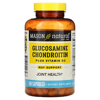 Mason Natural‏, גלוקוזאמין כונדרואיטין בתוספת ויטמין D3, 160 כמוסות