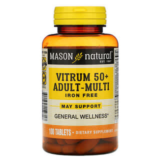 Mason Natural, Vitrum 50 + 成年人複合維生素，無鐵，100 片