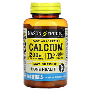 Mason Natural, быстроусвояемый кальций, 1200 мг, 60 капсул (600 мг в 1 капсуле)