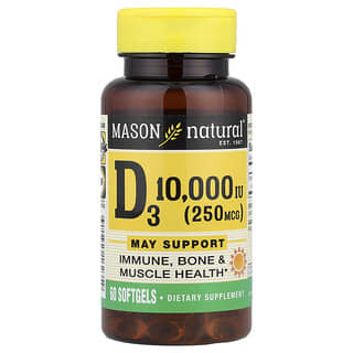 Mason Natural, D3 Vitamini, 250 mcg (10.000 IU), 60 Softgel