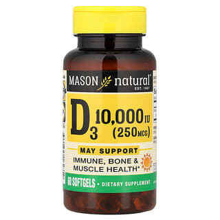 Mason Natural, вітамін D3, 250 мкг (10 000 МО), 60 капсул