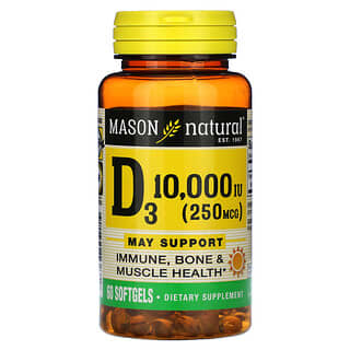 Mason Natural, ビタミンD3、250mcg（10,000 IU）、ソフトジェル60粒