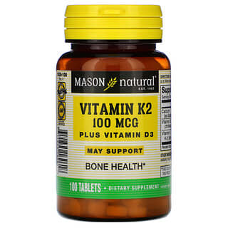 Mason Natural, Vitamina K2 más vitamina D3, 100 mcg, 100 comprimidos