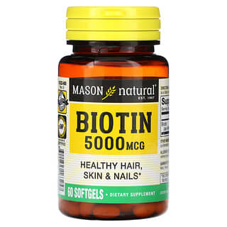 Mason Natural, Biotina, 5000 mcg, 60 cápsulas blandas