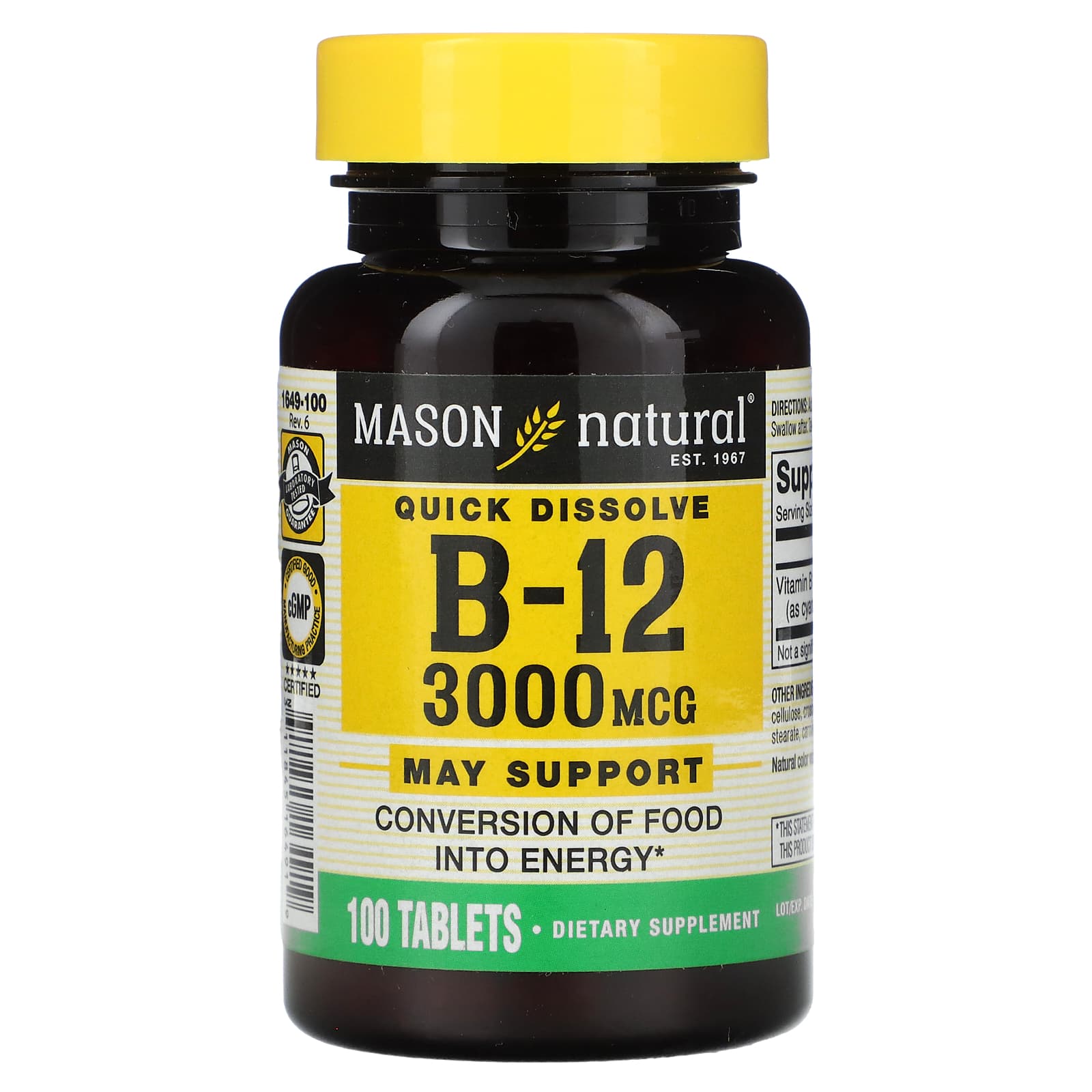 Mason Natural, Vitamin B-12, 3,000 Mcg, 100 Tablets