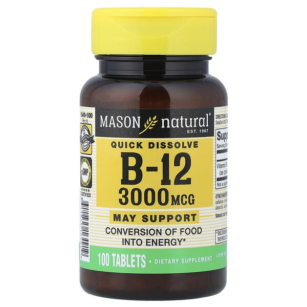 Mason Natural Quick Dissolve, Vitamin B-12, 3,000 mcg, 100 Tablets