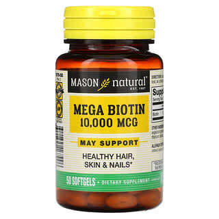 Mason Natural, мега биотин, 10 000 мкг, 50 капсул