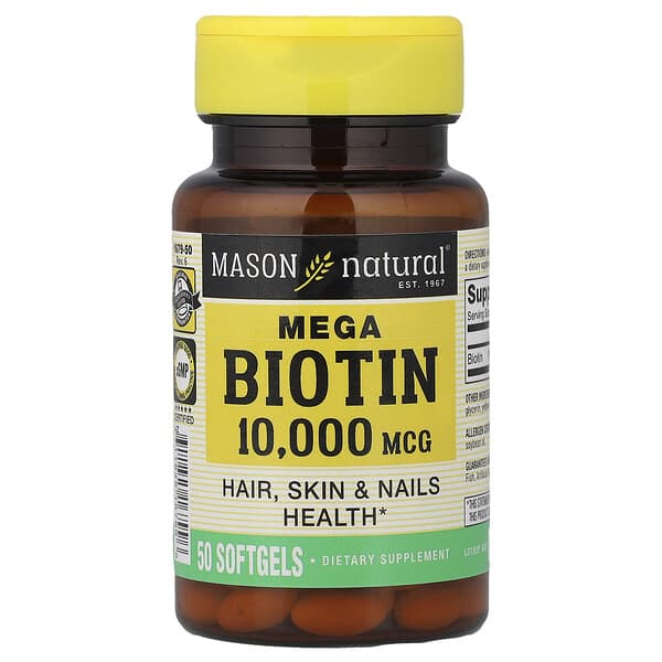 Mega Biotin, 10,000 mcg, 50 Softgels